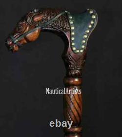 Hand Carved Horse Head Handle Wooden Walking Stick Handmade Animal Walking Cane