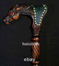 Hand Carved Horse Head Handle Wooden Walking Stick Handmade Animal Walking Cane