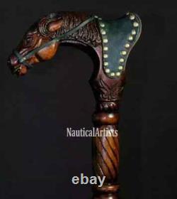 Hand Carved Horse Head Handle Wooden Walking Stick Handmade Animal Walking Cane