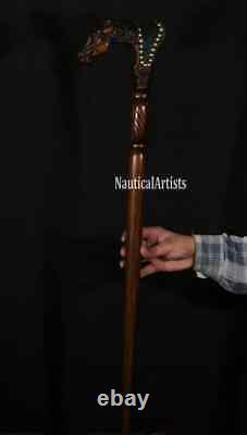 Hand Carved Horse Head Handle Wooden Walking Stick Handmade Animal Walking Cane