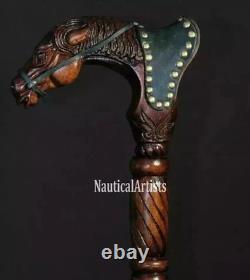 Hand Carved Horse Head Handle Wooden Walking Stick Handmade Animal Walking Cane