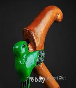 Hand Carved Humming Bird Handle Walking Stick Walking Cane Wooden X Mass Gift W2