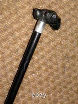 Hand-Carved Hunting/Working Dog Whistle Walking Stick/Cane Hallmarked Silver1952