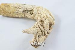 Hand Carved Intricate Sea Creatures Walking Stick Cane Top Handle Antler Horn