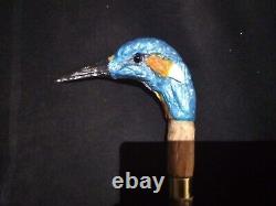 Hand Carved Kingfisher Head Walking Staff