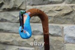 Hand Carved Kingfisher Market Style Walking Stick Blackthorn Shank 47.5 121 CM