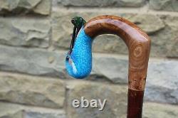 Hand Carved Kingfisher Market Style Walking Stick Blackthorn Shank 47.5 121 CM