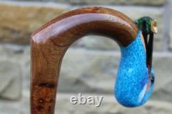 Hand Carved Kingfisher Market Style Walking Stick Blackthorn Shank 47.5 121 CM