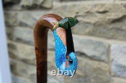 Hand Carved Kingfisher Market Style Walking Stick Blackthorn Shank 47.5 121 CM