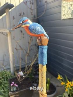 Hand Carved Kingfisher Stick