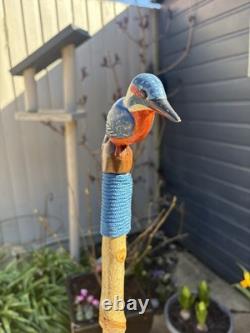 Hand Carved Kingfisher Stick