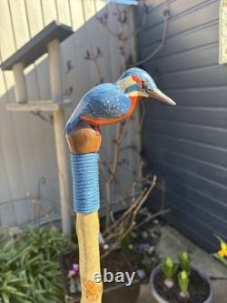Hand Carved Kingfisher Stick