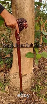 Hand Carved Lion Handle Wooden Walking Cane Handmade Walking Stick Christmas