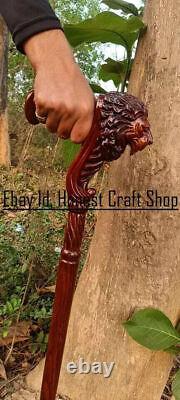 Hand Carved Lion Handle Wooden Walking Cane Handmade Walking Stick Christmas