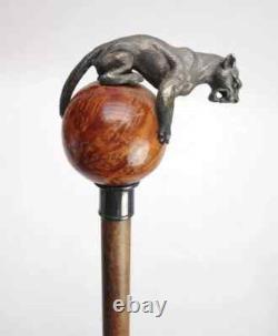 Hand-Carved Lion Wooden Walking Stick Unique Handmade Animal Handle Cane
