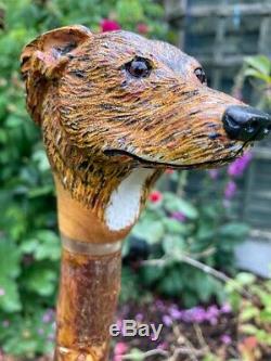 Hand Carved Lurcher Head Carved from Lime on Blackthorn Shank Walking stick
