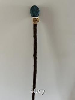 Hand Carved Mallard Drake stick, on stained Holly shank