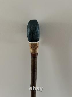 Hand Carved Mallard Drake stick, on stained Holly shank