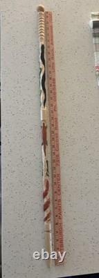 Hand Carved Polychrome Walking Cane Wooden Walking Stick Handmade Snakes Frog