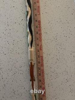Hand Carved Polychrome Walking Cane Wooden Walking Stick Handmade Snakes Frog
