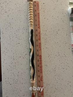 Hand Carved Polychrome Walking Cane Wooden Walking Stick Handmade Snakes Frog