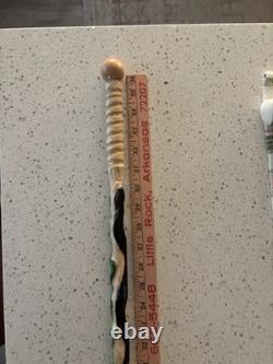 Hand Carved Polychrome Walking Cane Wooden Walking Stick Handmade Snakes Frog