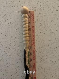 Hand Carved Polychrome Walking Cane Wooden Walking Stick Handmade Snakes Frog