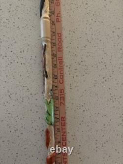 Hand Carved Polychrome Walking Cane Wooden Walking Stick Handmade Snakes Frog