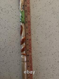 Hand Carved Polychrome Walking Cane Wooden Walking Stick Handmade Snakes Frog