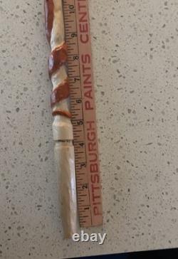 Hand Carved Polychrome Walking Cane Wooden Walking Stick Handmade Snakes Frog