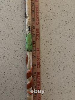 Hand Carved Polychrome Walking Cane Wooden Walking Stick Handmade Snakes Frog