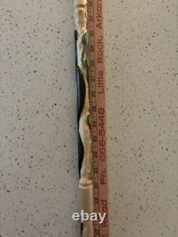 Hand Carved Polychrome Walking Cane Wooden Walking Stick Handmade Snakes Frog
