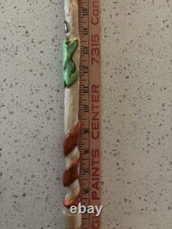 Hand Carved Polychrome Walking Cane Wooden Walking Stick Handmade Snakes Frog