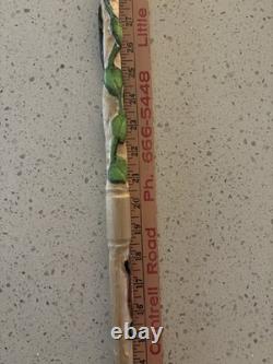 Hand Carved Polychrome Walking Cane Wooden Walking Stick Handmade Snakes Frog