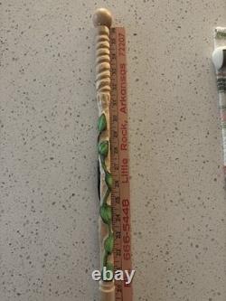 Hand Carved Polychrome Walking Cane Wooden Walking Stick Handmade Snakes Frog
