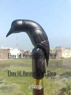 Hand Carved Raven Head Wooden Walking Cane Handmade Walking Stick Christmas