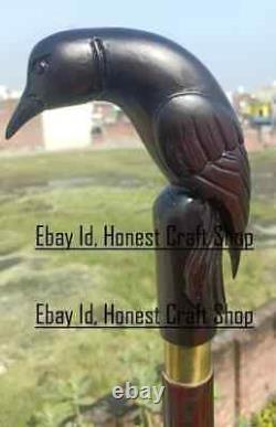 Hand Carved Raven Head Wooden Walking Cane Handmade Walking Stick Christmas