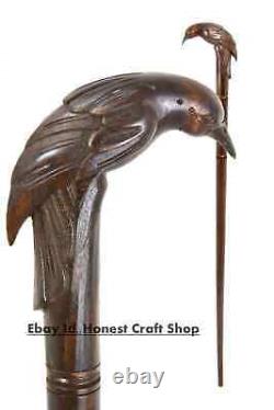 Hand Carved Raven Head Wooden Walking Stick Walking Cane For Men Women Bird Gift