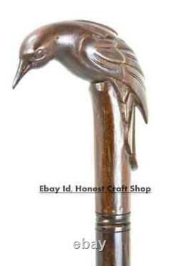 Hand Carved Raven Head Wooden Walking Stick Walking Cane For Men Women Bird Gift