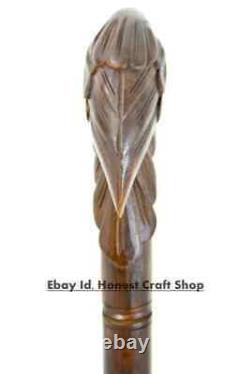 Hand Carved Raven Head Wooden Walking Stick Walking Cane For Men Women Bird Gift