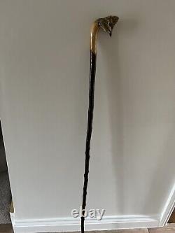 Hand Carved Ruffed grouse In Lime, Hiking/Walking stick on Blackthorn Shank