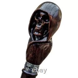 Hand Carved Skull Wooden Walking Cane Gothic Style Handmade Walking Stick