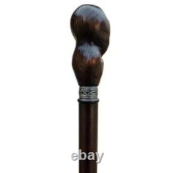 Hand Carved Skull Wooden Walking Cane Gothic Style Handmade Walking Stick
