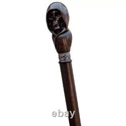 Hand Carved Skull Wooden Walking Cane Gothic Style Handmade Walking Stick