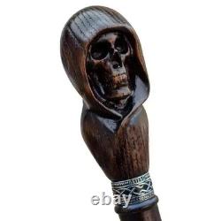 Hand Carved Skull Wooden Walking Cane Gothic Style Handmade Walking Stick