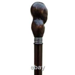 Hand Carved Skull Wooden Walking Stick For Men Walking Cane Handmade Unique Gift