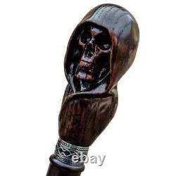 Hand Carved Skull Wooden Walking Stick For Men Walking Cane Handmade Unique Gift