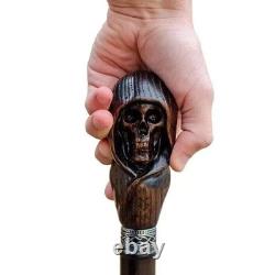 Hand Carved Skull Wooden Walking Stick For Men Walking Cane Handmade Unique Gift