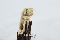 Hand Carved Small Dog Walking Stick Cane Top Handle Antler Horn Sheffield