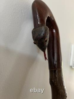 Hand Carved Snake Headed Walking/Hiking Stick Carved In Jarrah On Hawthorn Shank